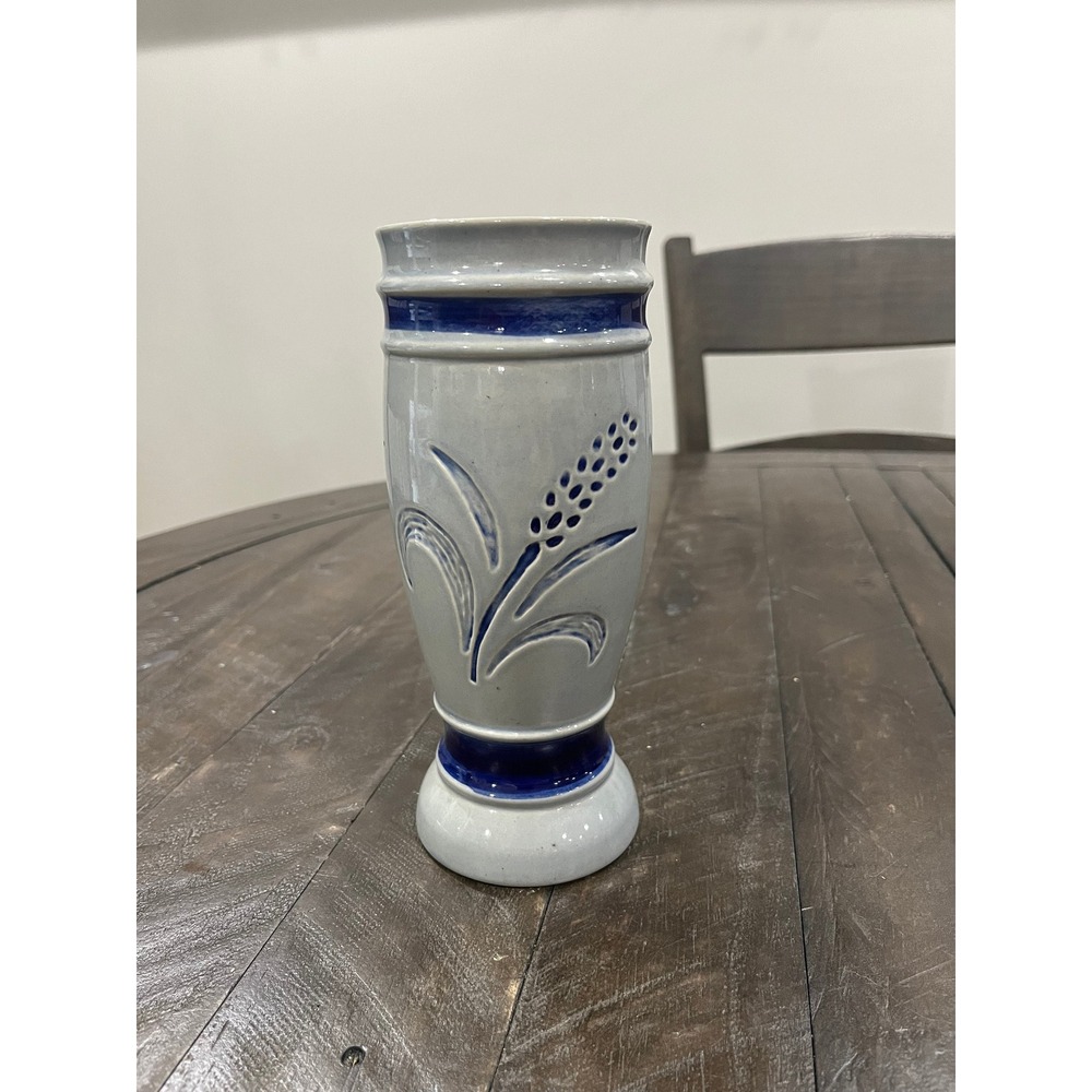 Vintage Beyer Cobalt Blue Salt‎ Glass Glaze Pottery 8" German Stein Bud Flower